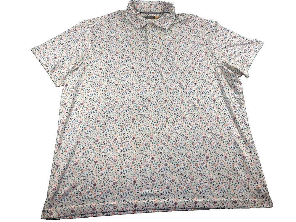 Cremieux Performance Men’s XXL Cocktail Print Golf Polo Shirt White Multicolor